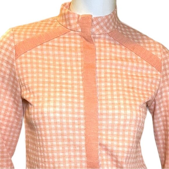 Vintage 1960s Plaid Nehru Jacket Small Peach White Retro - Picture 9 of 11